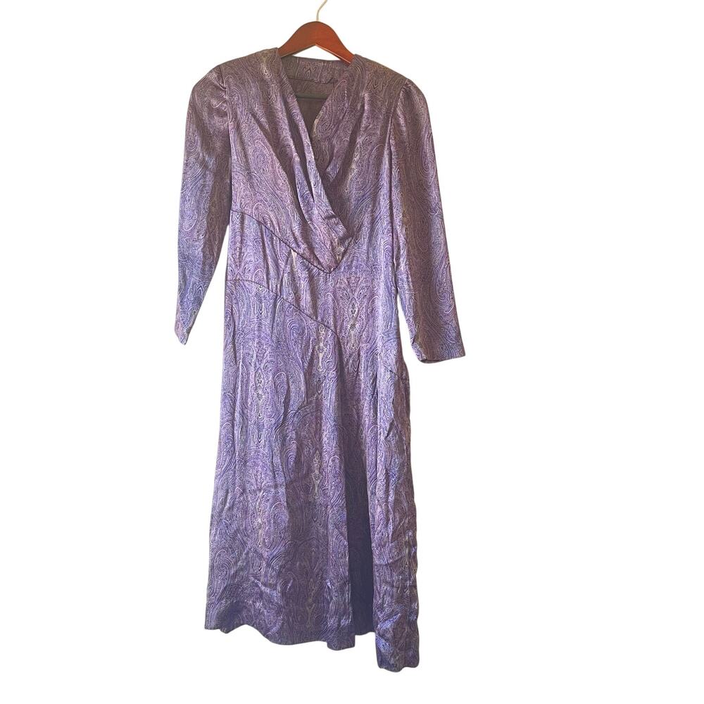 Vintage 60s silk women’s long sleeve paisley midi dress size small
